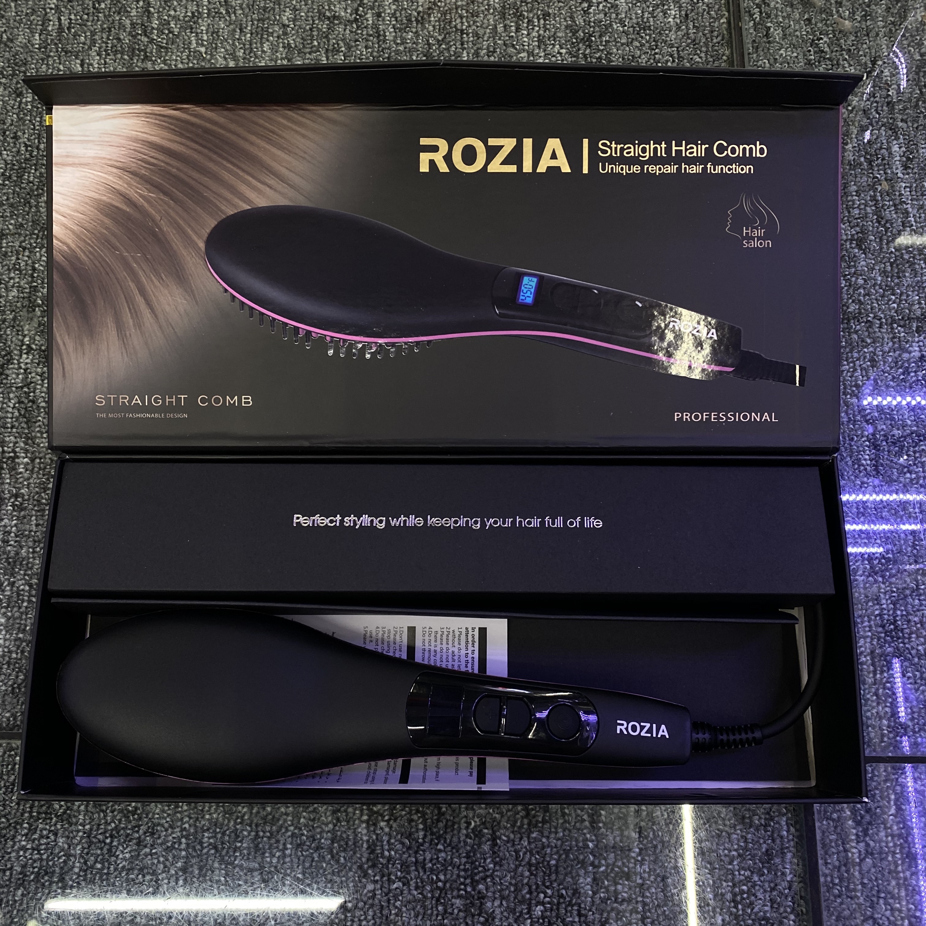 ROZIA hair care products straightening comb with LED display adjustable temperature HR765 details Picture