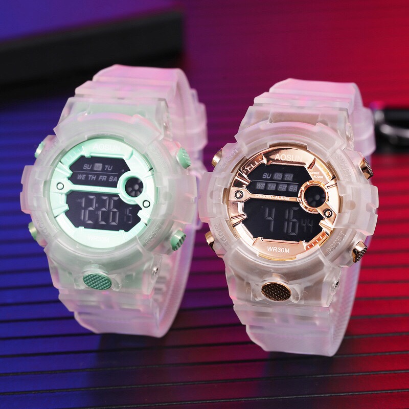 ins Matcha Green transparent multi-functional waterproof electronic watch Unicorn Watch Harajuku style children's electronic watch undefined
