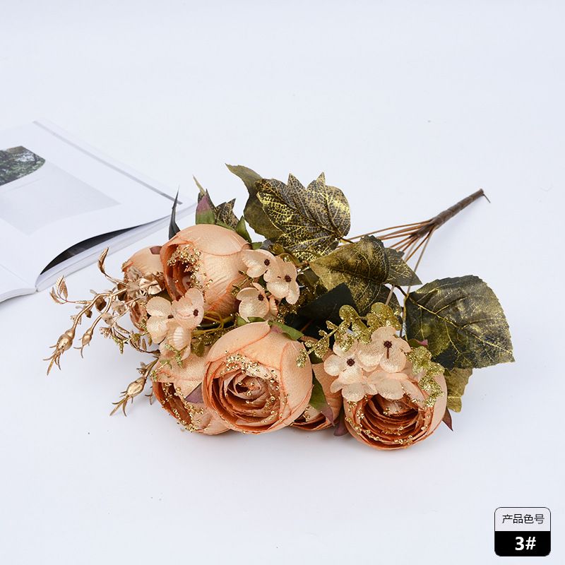 11 Gold Cloth Big Dew Lotus Imitation Flower Foreign Trade High-Grade Flower Bouquet Gold Powder Fake Flower Wedding Hotel Club Display Decoration Application Scenario