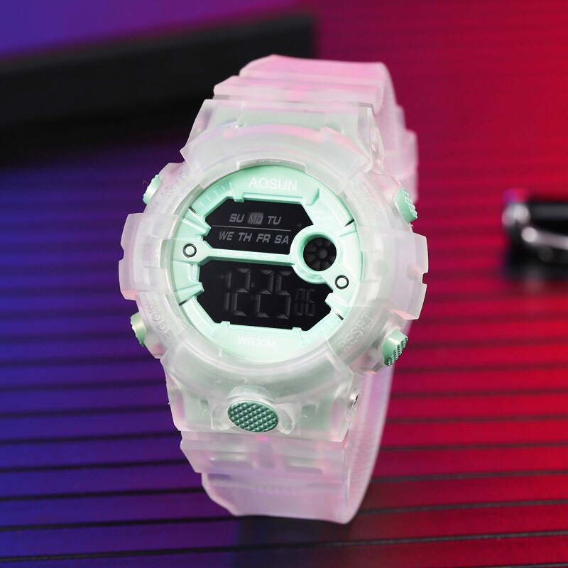 ins Matcha Green transparent multi-functional waterproof electronic watch Unicorn Watch Harajuku style children's electronic watch undefined