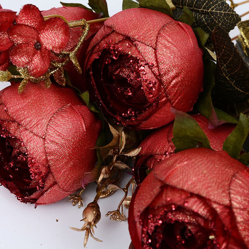 11 Gold Cloth Big Dew Lotus Imitation Flower Foreign Trade High-Grade Flower Bouquet Gold Powder Fake Flower Wedding Hotel Club Display Decoration undefined