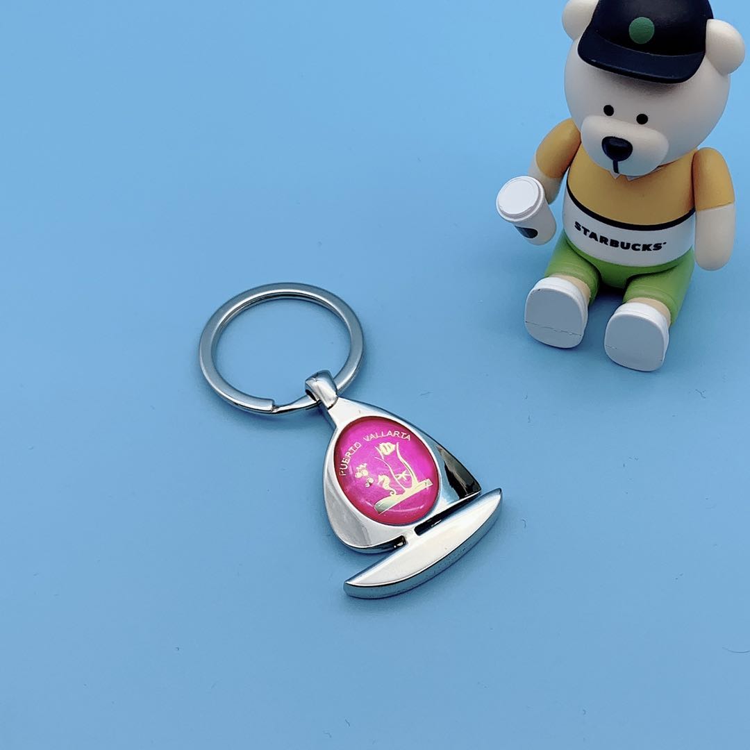 Guangdong zinc alloy sailing boat CD pattern keychain detail image 1