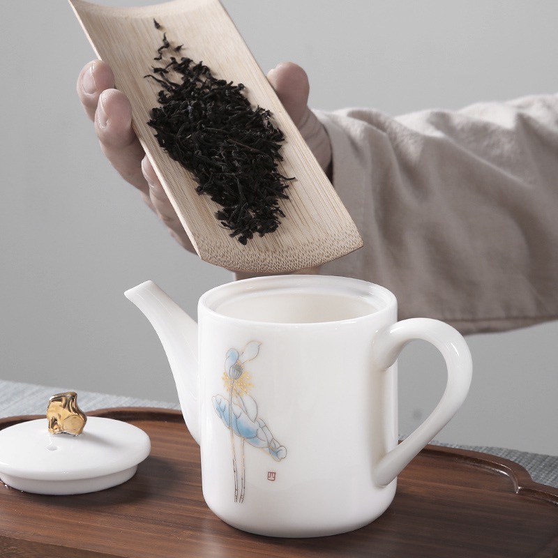 德化纯手工白瓷茶壶玉瓷泡茶壶陶瓷茶具描金贴画小单壶小茶壶产品图