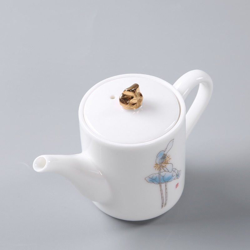 德化纯手工白瓷茶壶玉瓷泡茶壶陶瓷茶具描金贴画小单壶小茶壶白底实物图