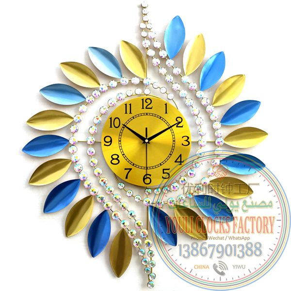 铁艺烤漆镶钻静音奢华混色装饰挂钟墙钟图