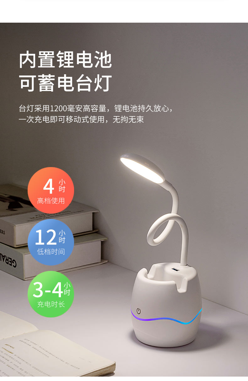Xiao C Multi-functional Desk Lamp, student dormitory reading eye-protecting desk lamp, bedroom charging LED touch desk lamp detail image 2
