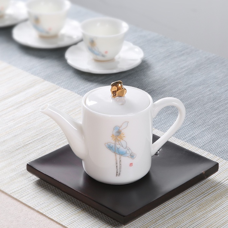 德化纯手工白瓷茶壶玉瓷泡茶壶陶瓷茶具描金贴画小单壶小茶壶图