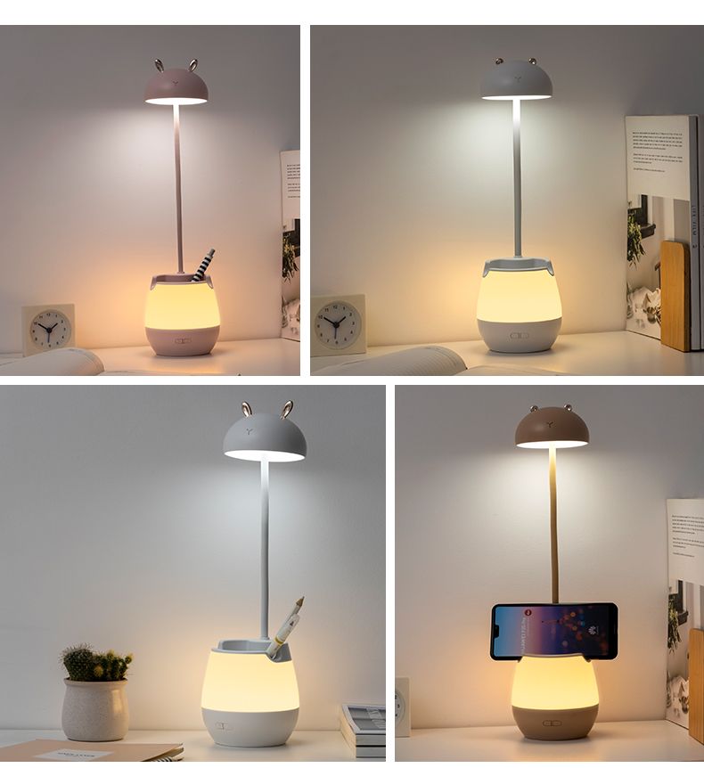 LED eye-protecting desk lamp, USB rechargeable desk, children's study mushroom lamp, creative pen holder desk lamp, mobile phone stand detail image 17