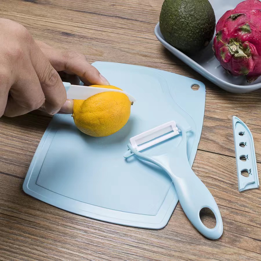 儿童陶瓷水果刀削皮器菜板套装 迷你切菜板削皮刀瓜刨三件套套装细节图