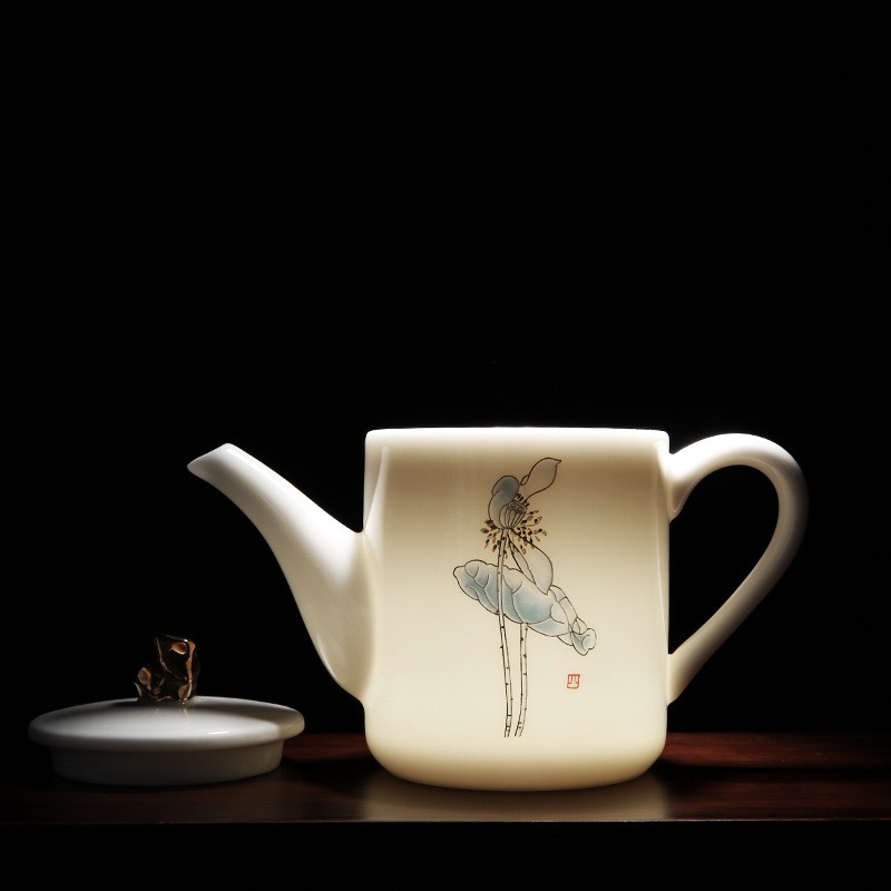 德化纯手工白瓷茶壶玉瓷泡茶壶陶瓷茶具描金贴画小单壶小茶壶细节图