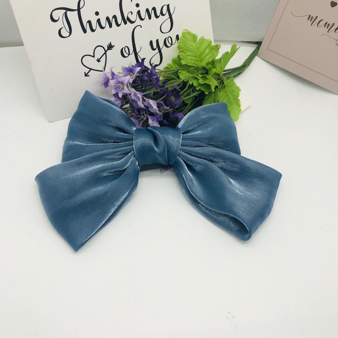 Hot fresh girls all match solid color spring clip pearl headdress summer new super fairy bright silk bow hair clip Specification drawing