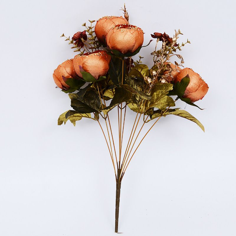 11 Gold Cloth Big Dew Lotus Imitation Flower Foreign Trade High-Grade Flower Bouquet Gold Powder Fake Flower Wedding Hotel Club Display Decoration undefined