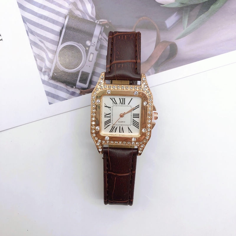A popular online bestseller, a simple and stylish square ladies' watch with a Roman numeral leather strap undefined