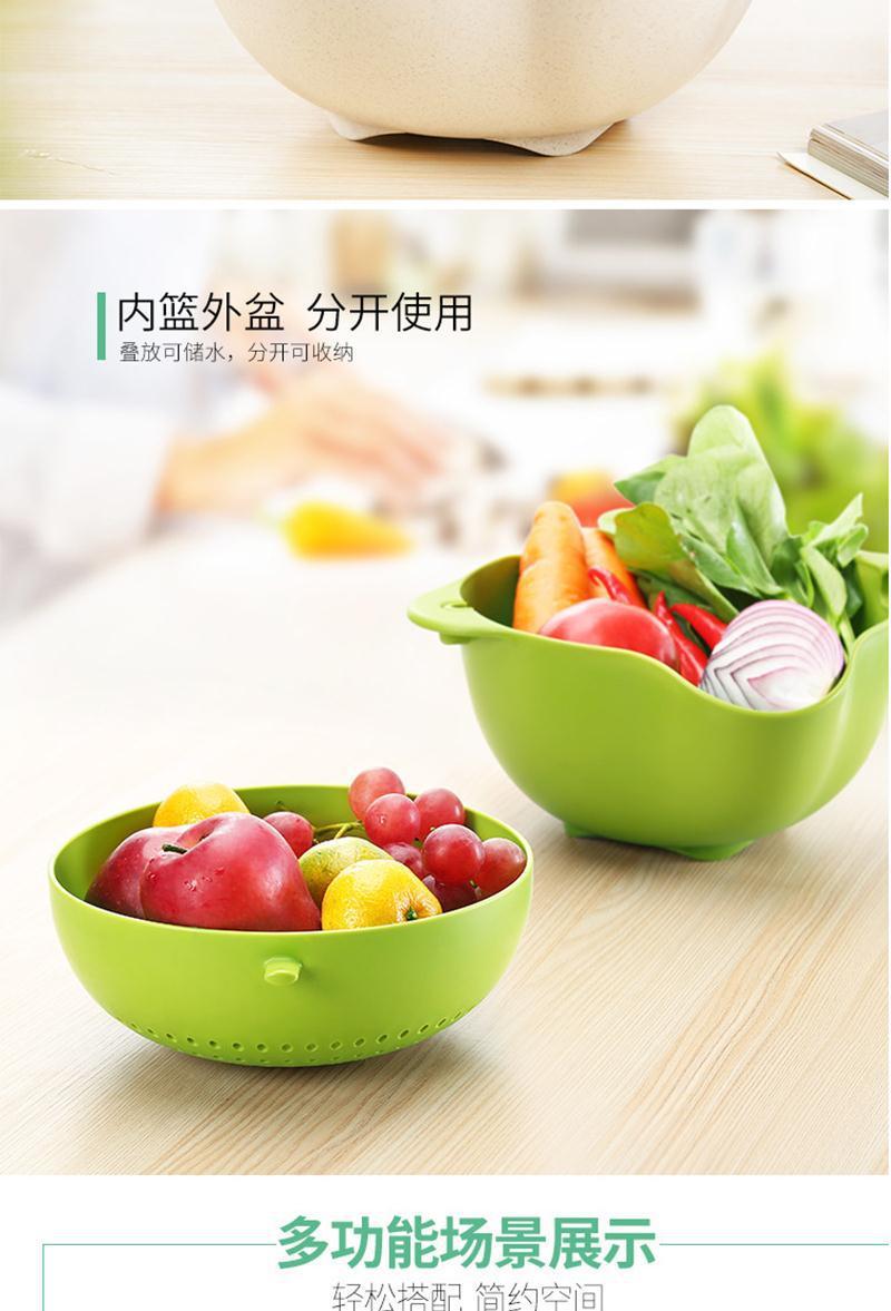 厂家直销360度双层镂空旋转水果蔬菜沥水洗菜篮子厨房洗菜盆详情7