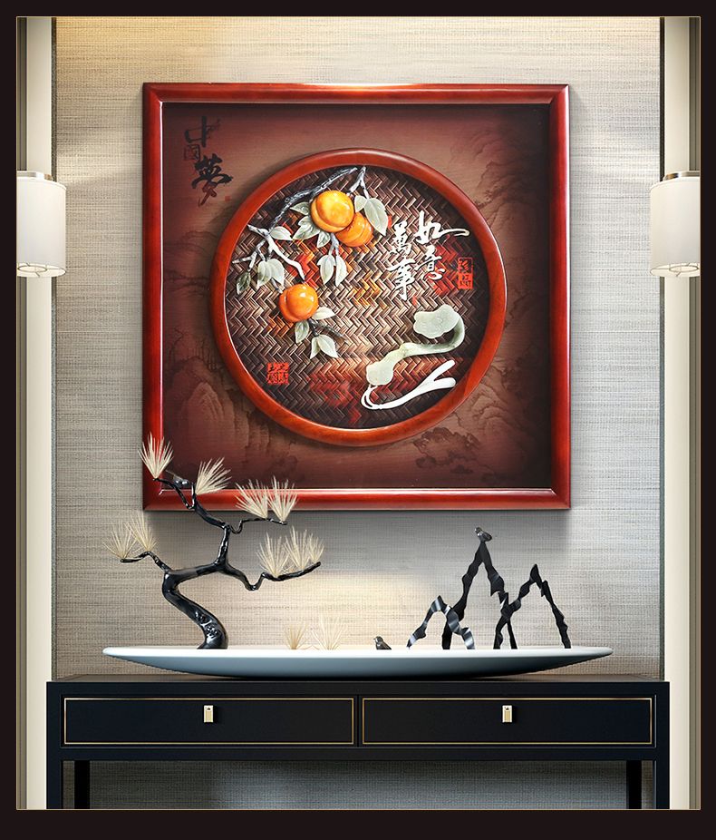 万事如意中式玉雕客厅装饰画红木家具走廊过道壁画玄关挂画