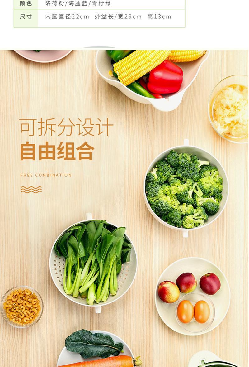 厂家直销360度双层镂空旋转水果蔬菜沥水洗菜篮子厨房洗菜盆详情14