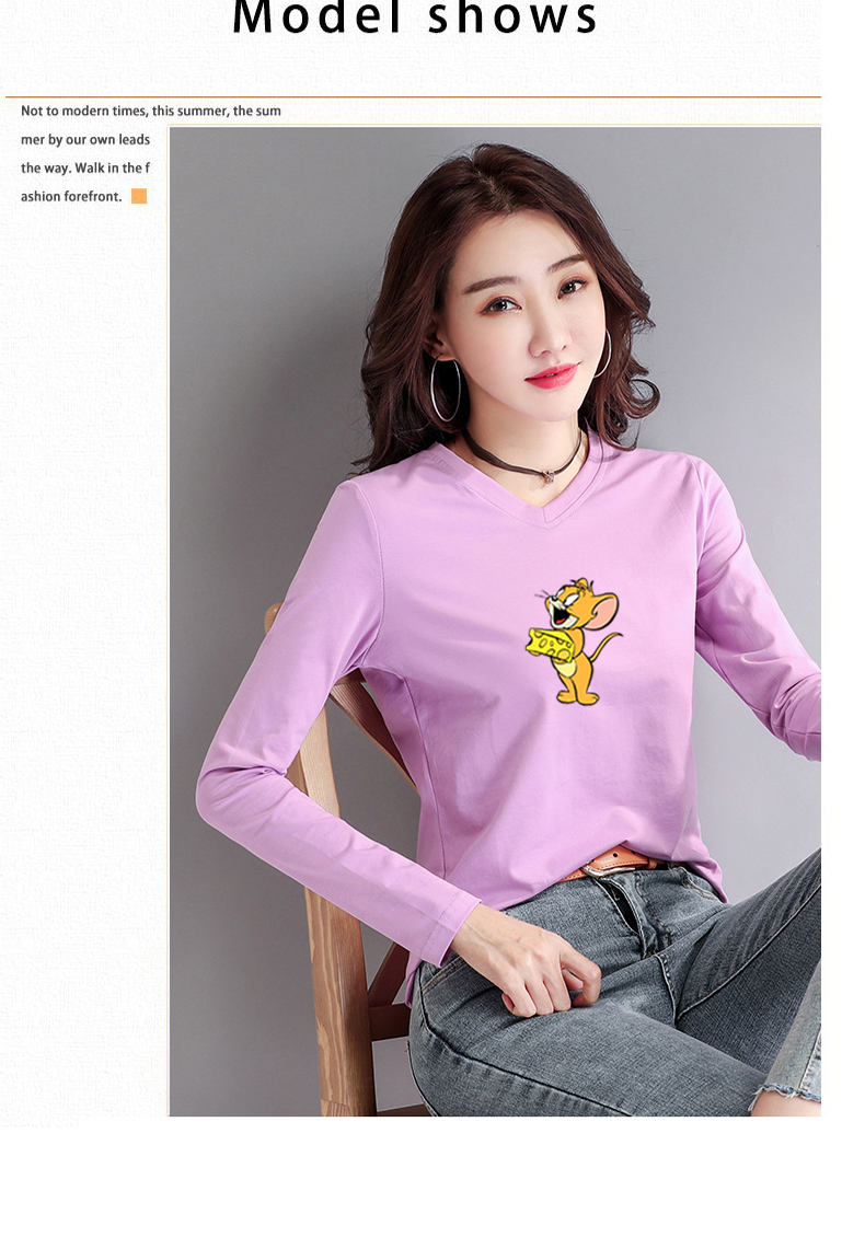 2020新款长袖印花t恤衫女装纯棉短款时尚洋气V领气质打底衫上衣潮详情图14