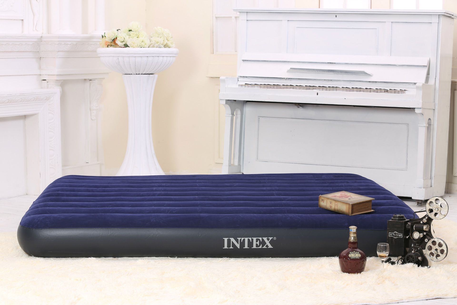 INTEX64756新款线拉蓝色植绒充气床 气垫床 野营床 折叠床 午休床详情图2