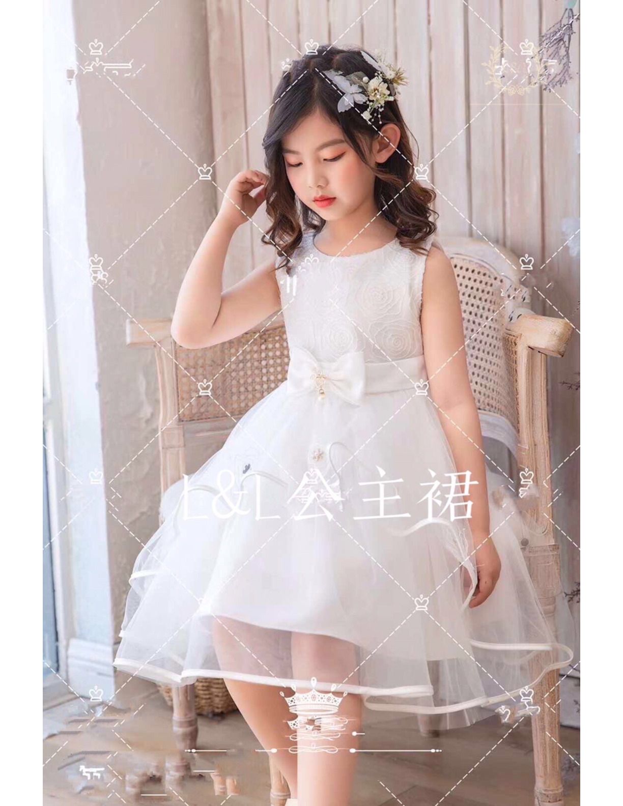 韩版外贸爆款高腰蕾丝公主裙网纱裙儿童礼服 婚礼花童演出服详情图1