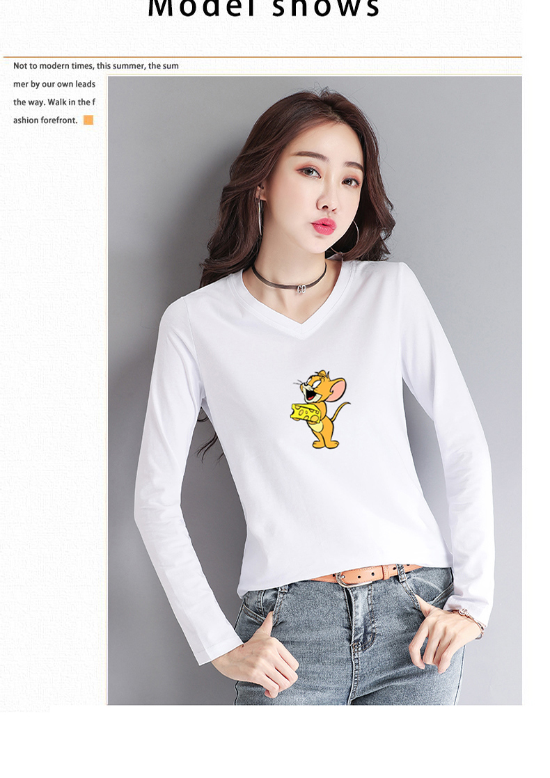 2020新款长袖印花t恤衫女装纯棉短款时尚洋气V领气质打底衫上衣潮详情图10