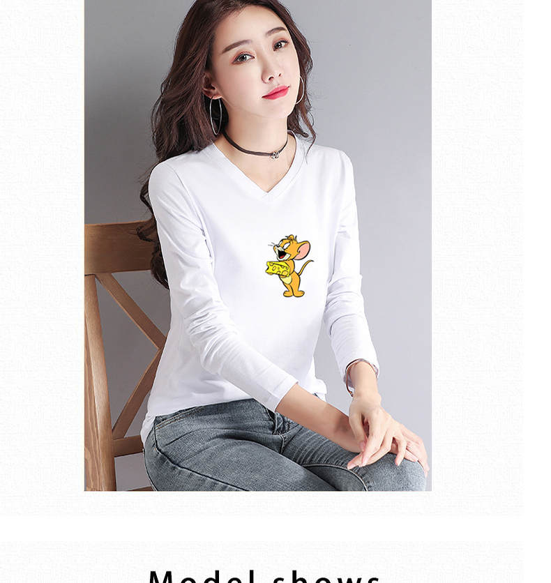 2020新款长袖印花t恤衫女装纯棉短款时尚洋气V领气质打底衫上衣潮详情图4