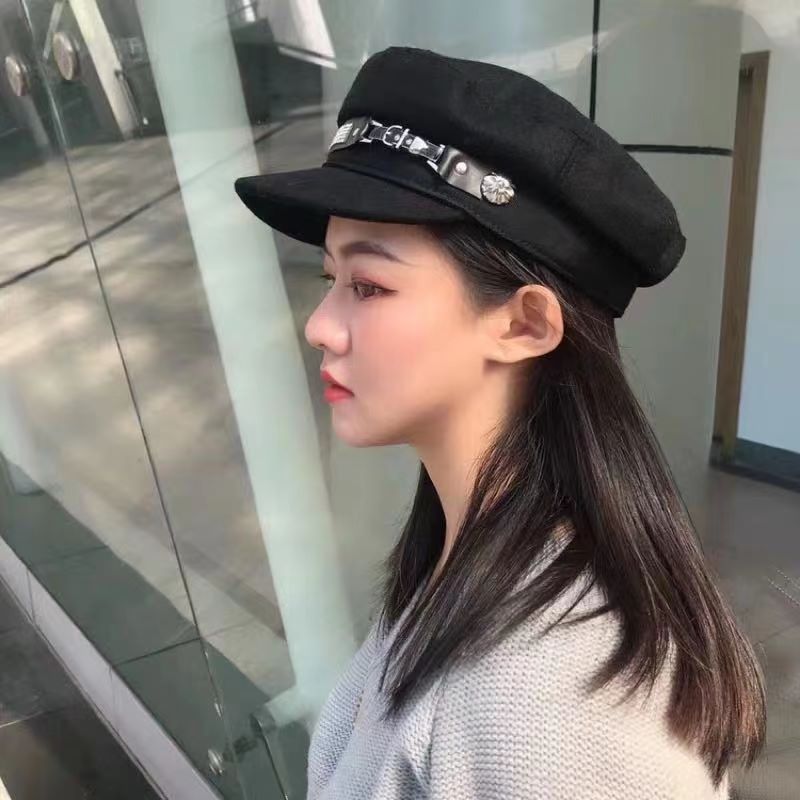 Korea edition autumn winter wool cap children fashion rhinestone adornment navy cap flat top cap personality versatile octagonal cap Specification drawing