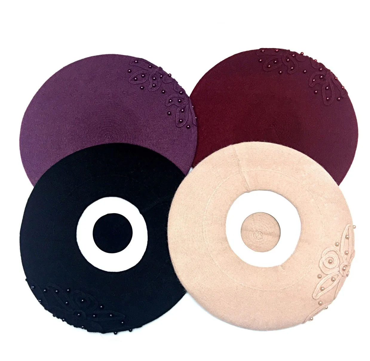 Sheepskin pearl handcrafted fashionable casual professional beret, New Year flat-brimmed hat, fisherman's hat, women's professional hat detail image 3