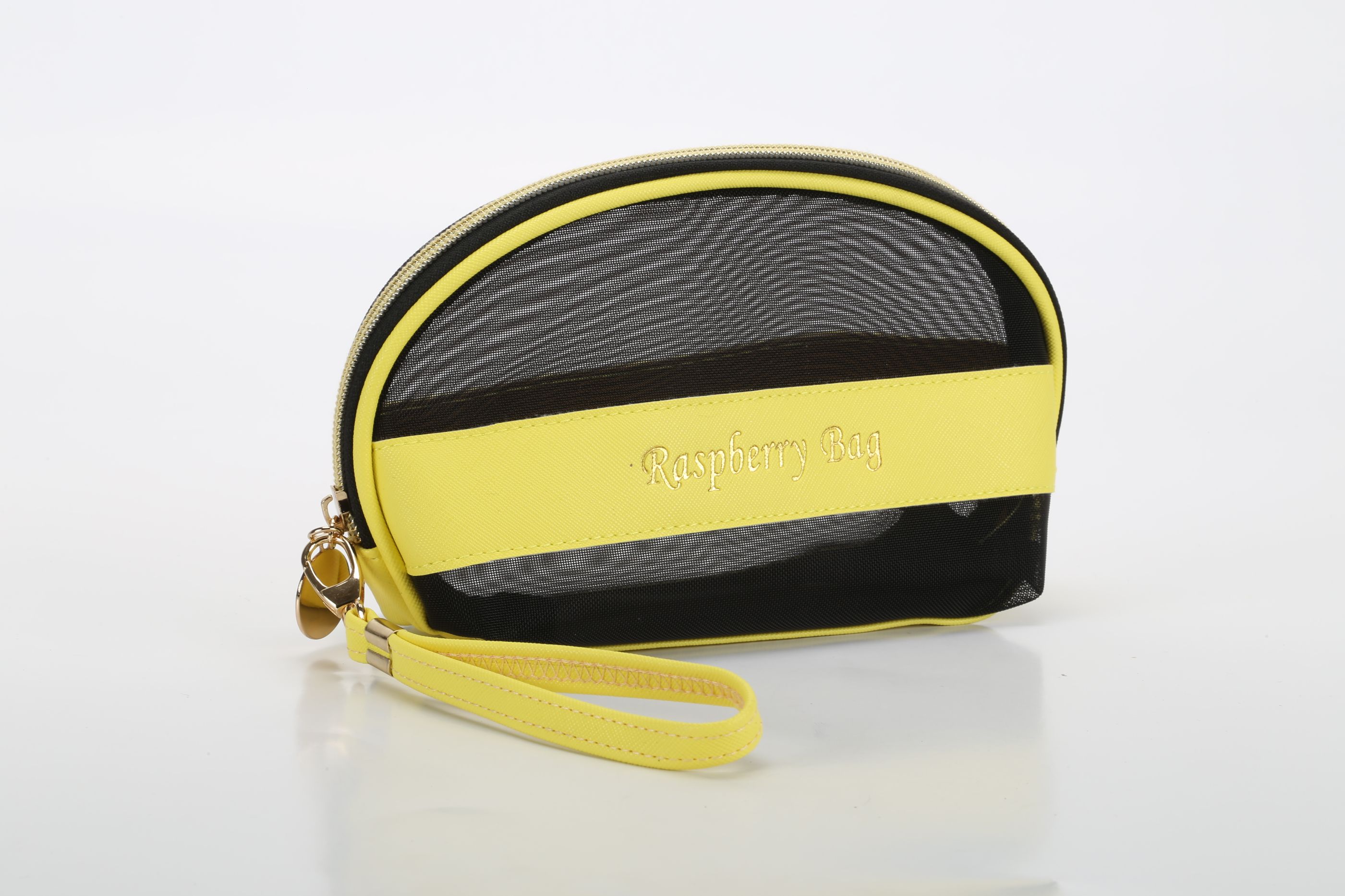 Customized mesh makeup bag in solid color with LOGO printing, leather makeup bag detail image 4