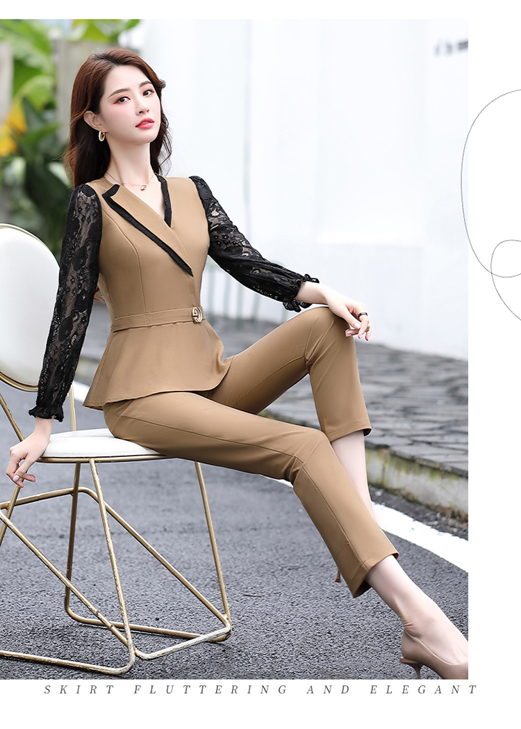 2020新款时尚套装女气质通勤修身显瘦韩版蕾丝拼接上衣裤子两件套详情图16
