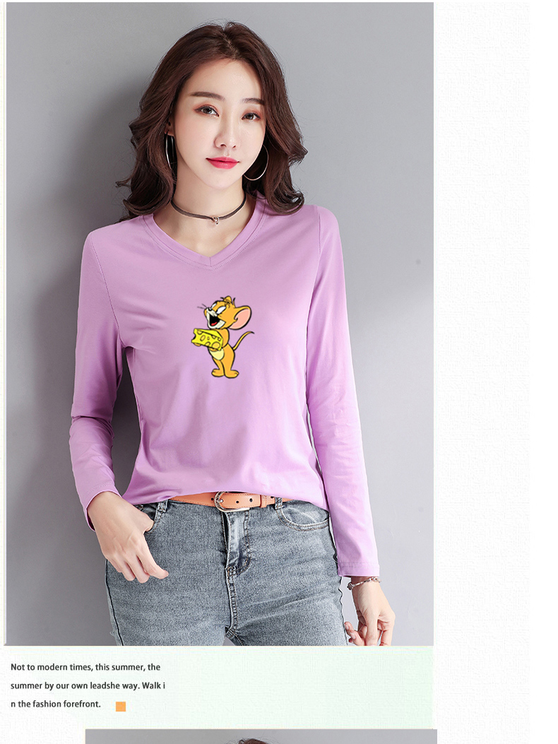 2020新款长袖印花t恤衫女装纯棉短款时尚洋气V领气质打底衫上衣潮详情图15