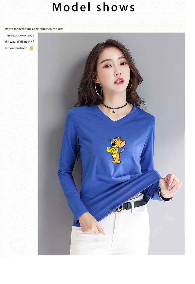 2020新款长袖印花t恤衫女装纯棉短款时尚洋气V领气质打底衫上衣潮详情图16