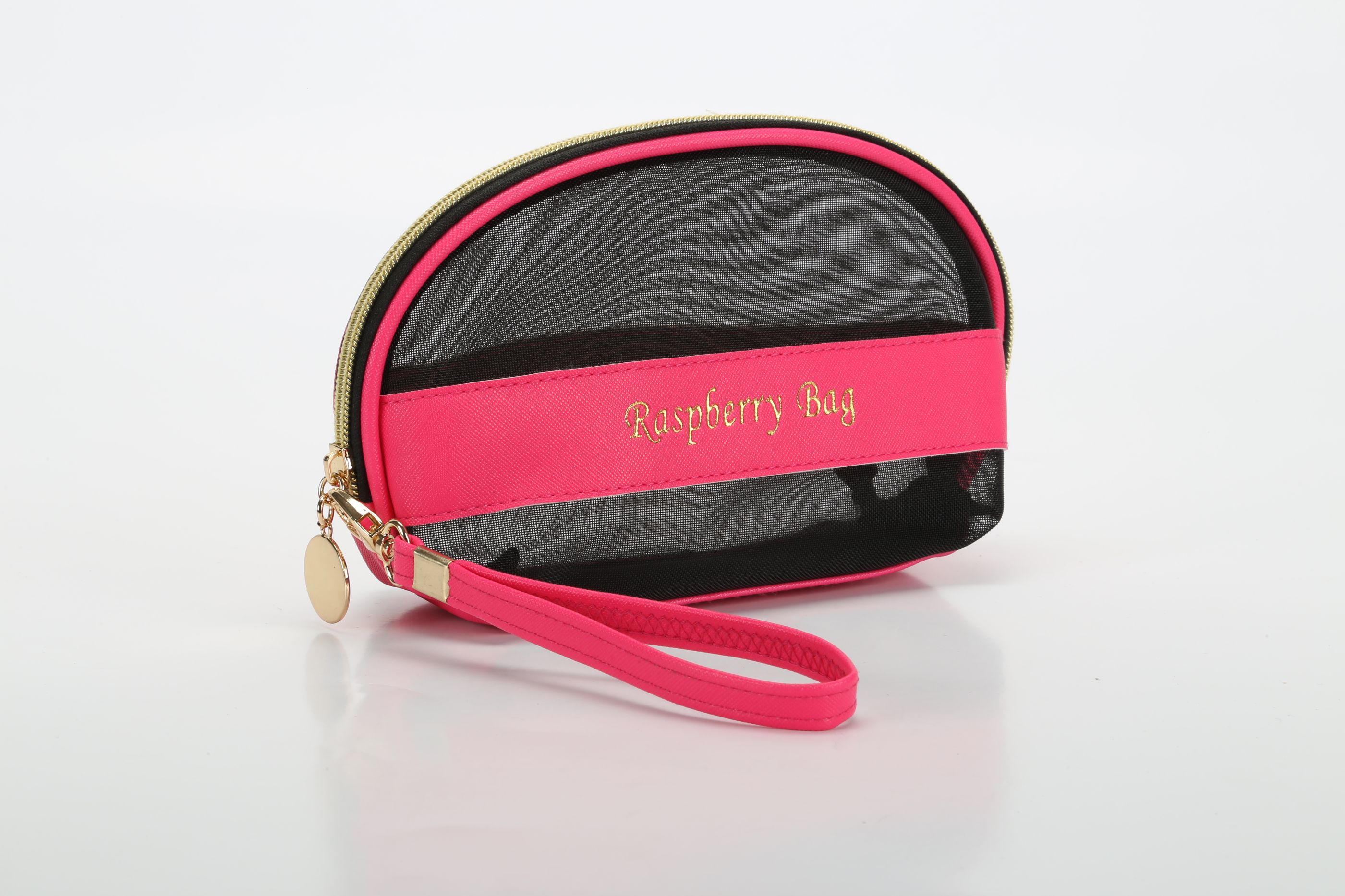 Customized mesh makeup bag in solid color with LOGO printing, leather makeup bag detail image 5