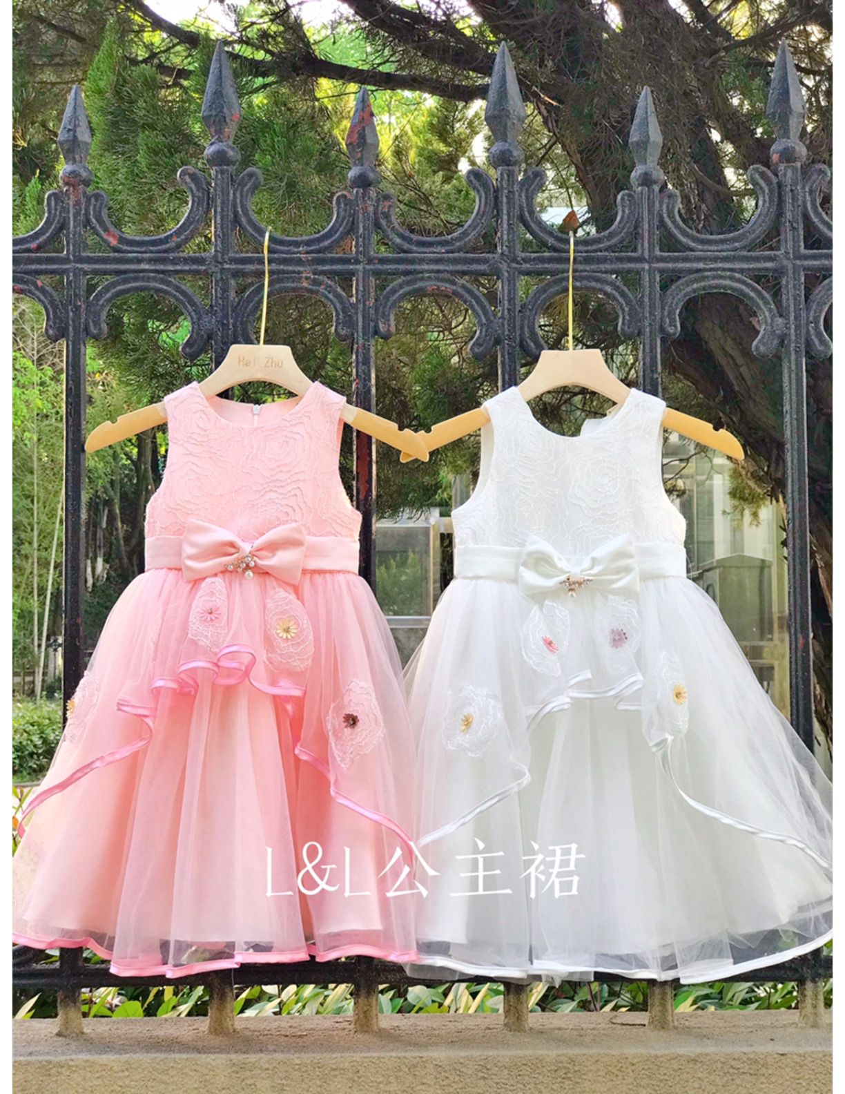 韩版外贸爆款高腰蕾丝公主裙网纱裙儿童礼服 婚礼花童演出服详情图3