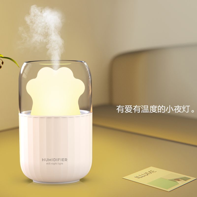 新款迷你加湿器桌面加湿器创意猫爪七彩夜灯小型家用桌面空气详情图3