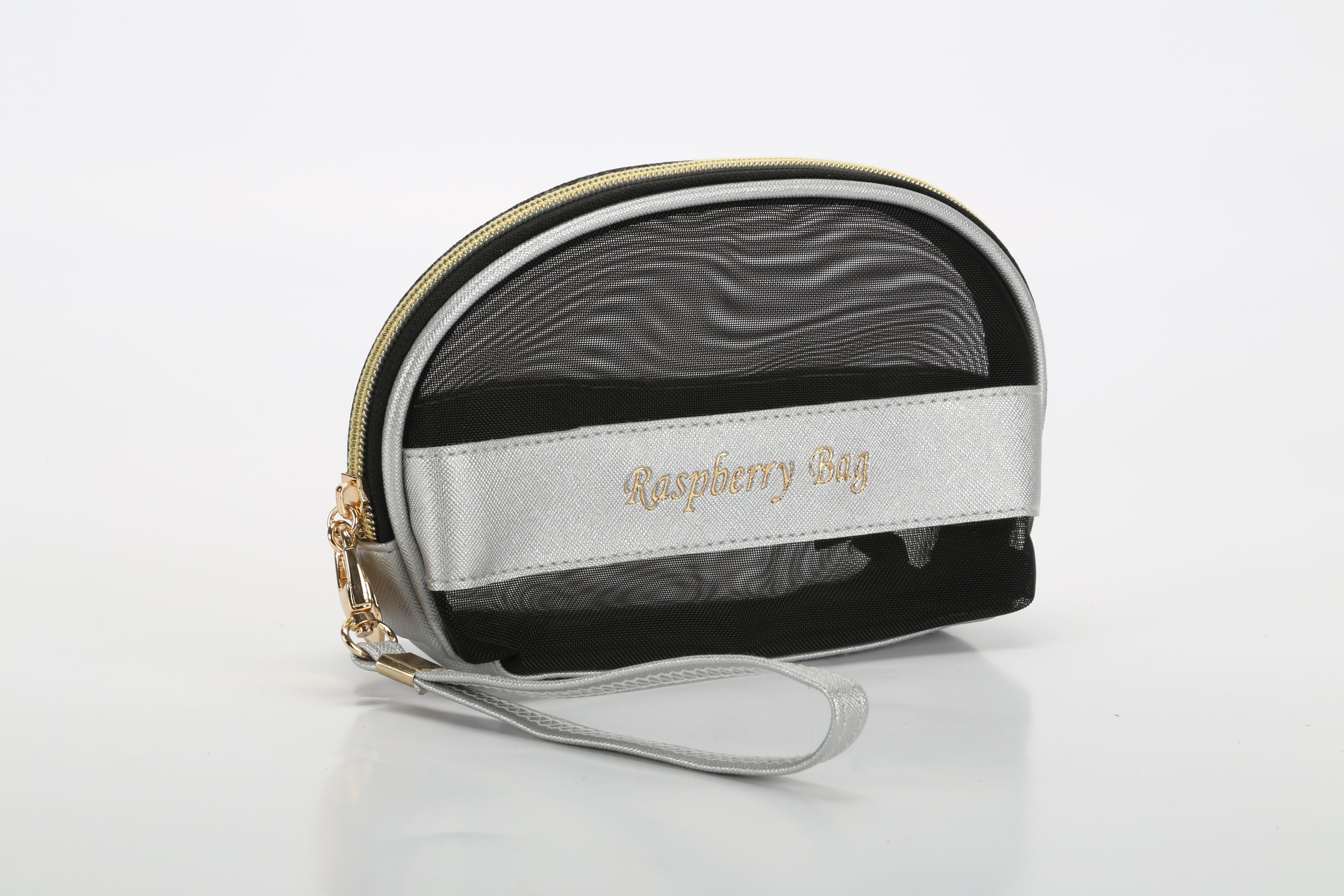 Customized mesh makeup bag in solid color with LOGO printing, leather makeup bag detail image 8