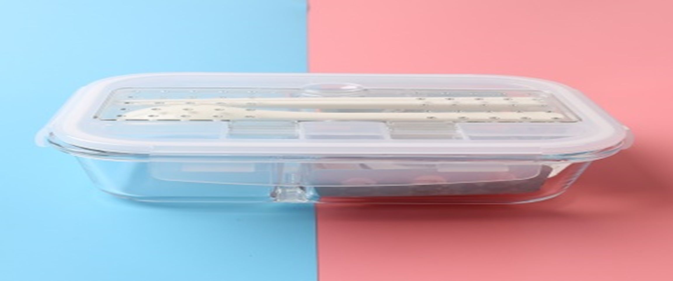 Yiwu Selection General industry 1L rectangular two-compartment glass crisper 1997#/TZ full figure