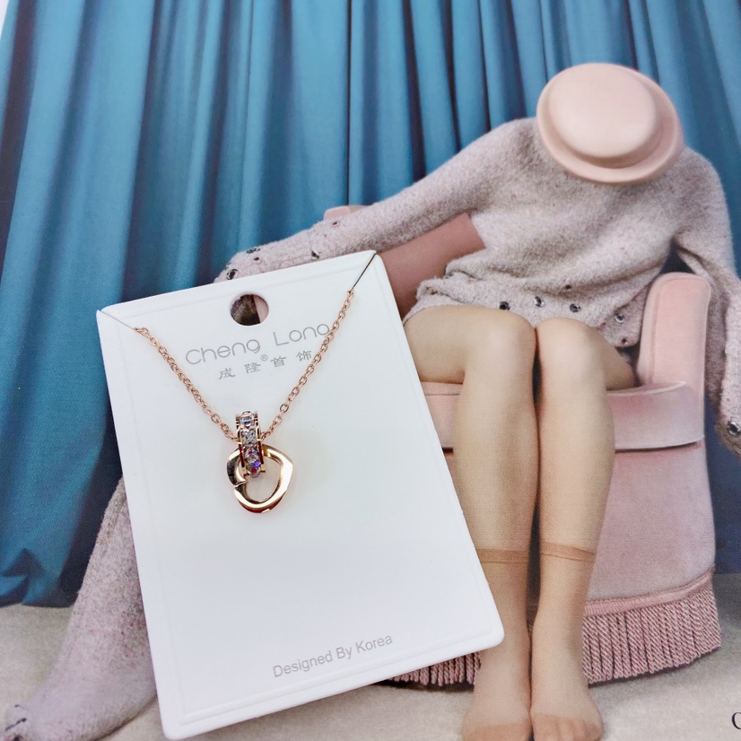 Chenlong jewelry titanium steel peach heart double ring necklace color-fast C0707-45 thumbnail