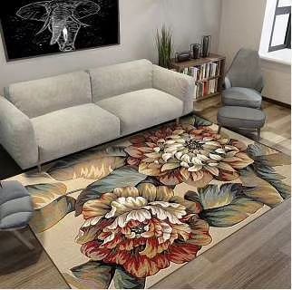 الزهور الكبيرة في السجاد لطباعة الشاي في غرفة المعيشة Specification image
