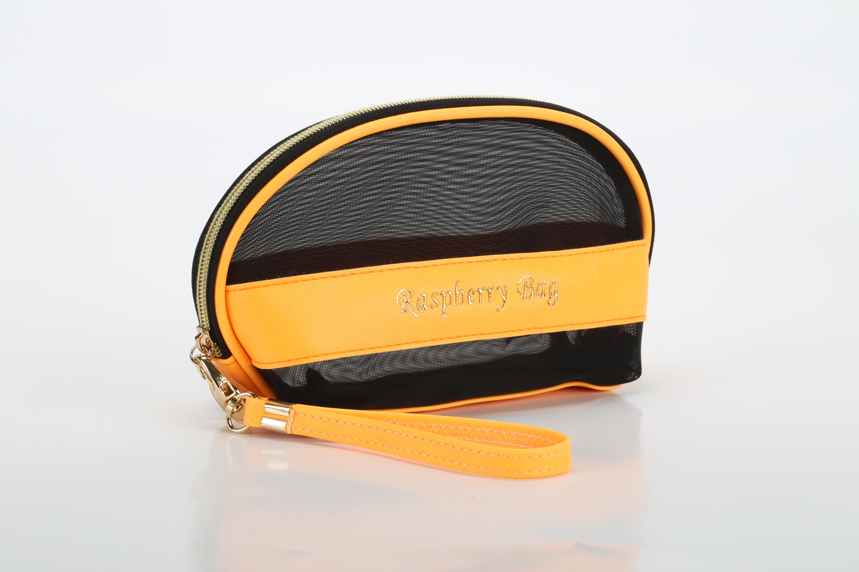 Customized mesh makeup bag in solid color with LOGO printing, leather makeup bag detail image 3