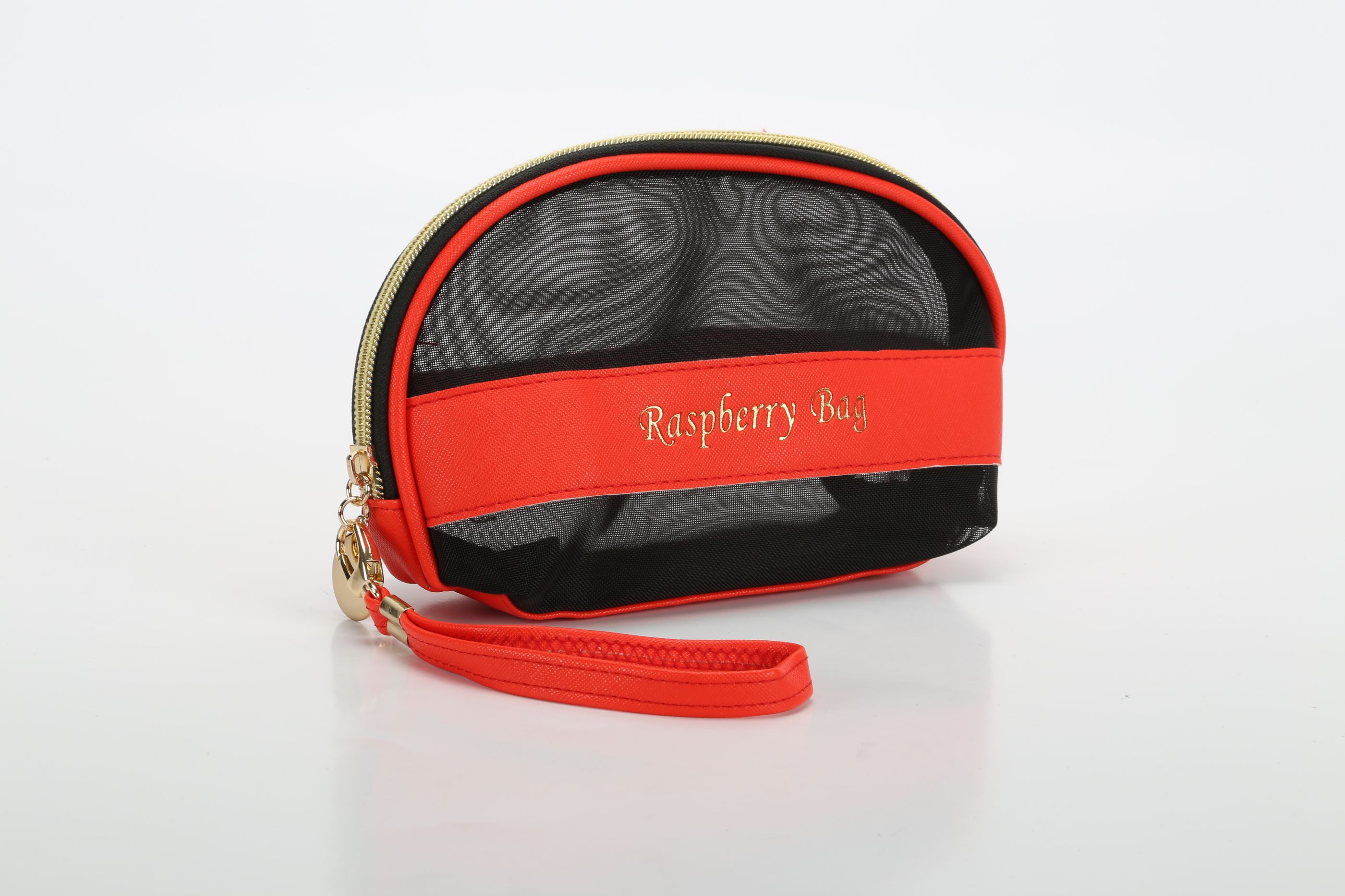 Customized mesh makeup bag in solid color with LOGO printing, leather makeup bag detail image 6
