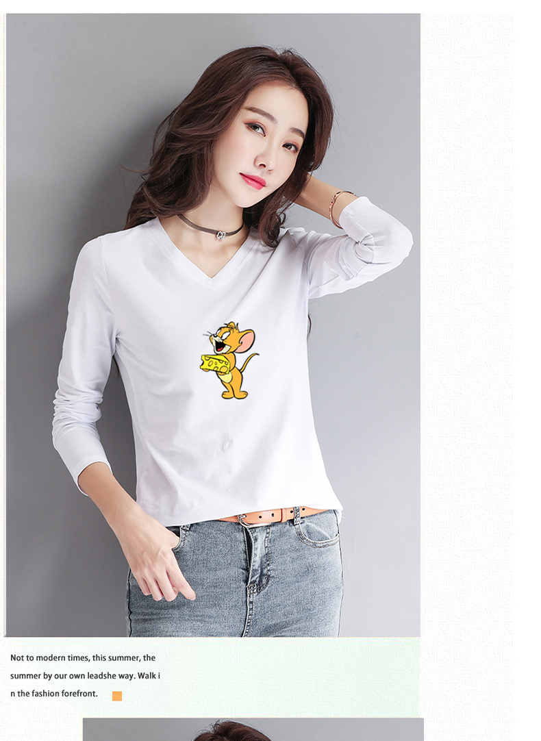 2020新款长袖印花t恤衫女装纯棉短款时尚洋气V领气质打底衫上衣潮详情图11