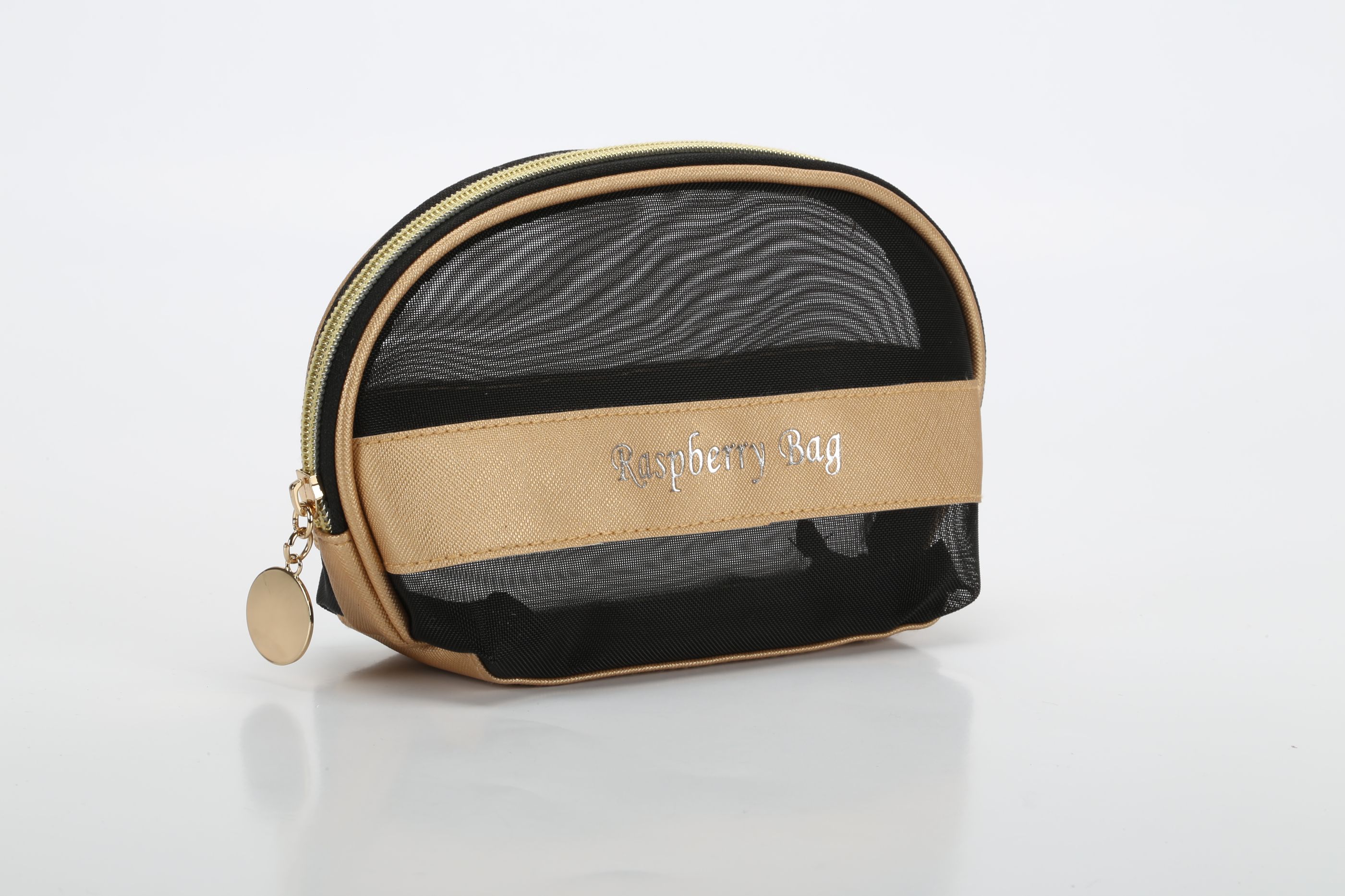 Customized mesh makeup bag in solid color with LOGO printing, leather makeup bag detail image 7
