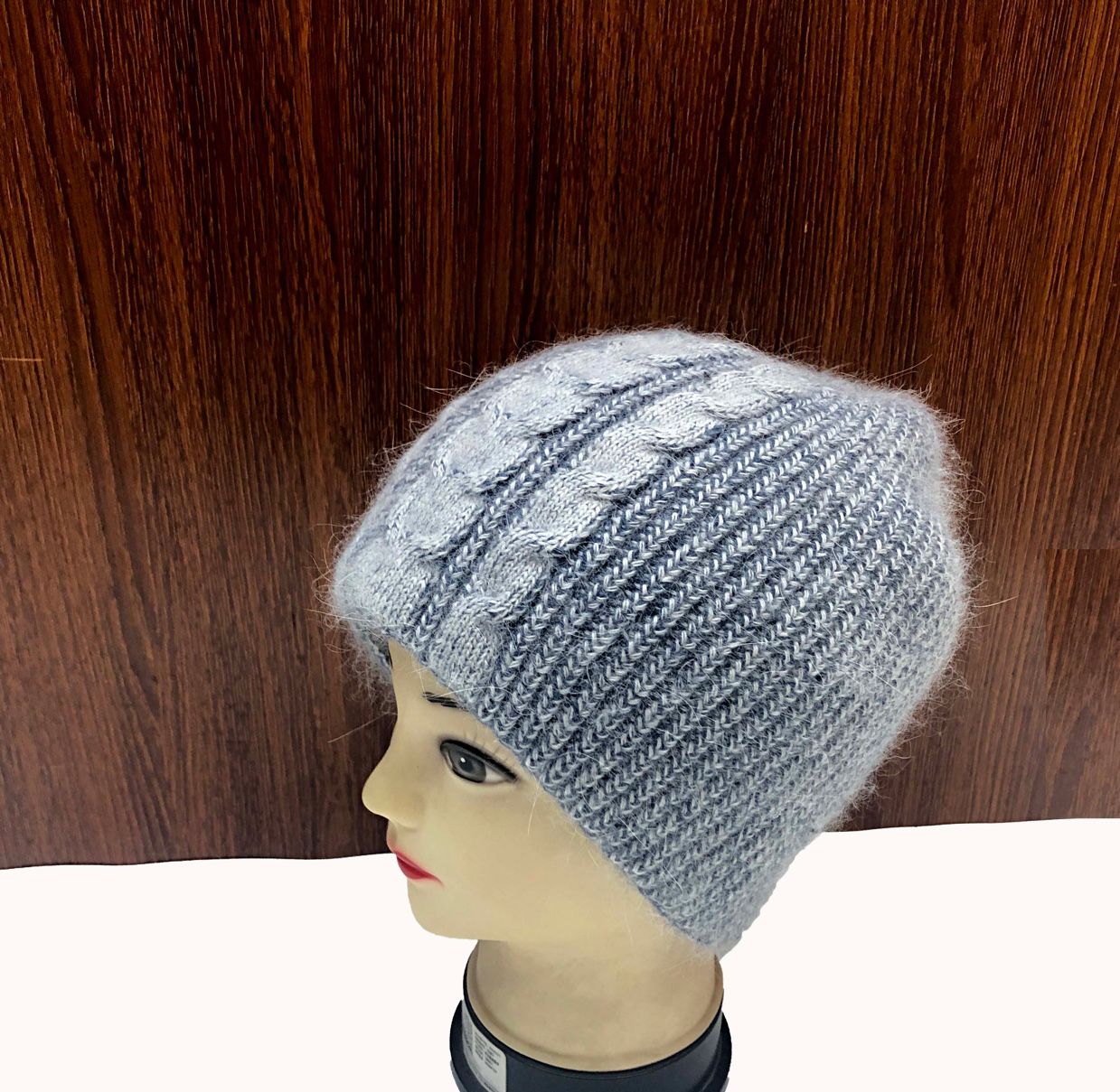 Angolan rabbit fur knitted jacquard pullover ski one-piece hat, unisex fashionable wool hat, winter warm hat for grandpa and grandma detail image 1