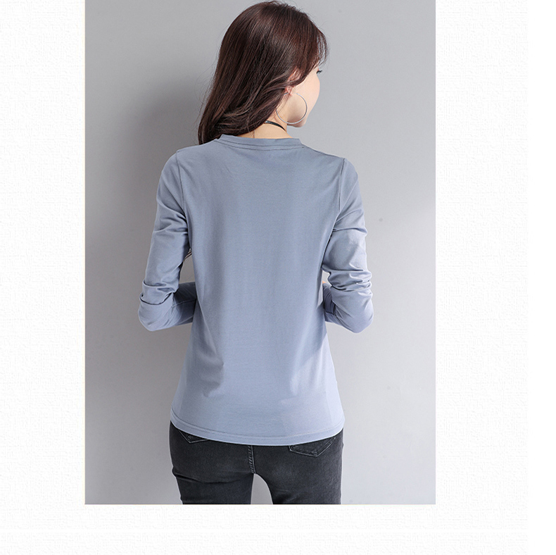 2020新款长袖印花t恤衫女装纯棉短款时尚洋气V领气质打底衫上衣潮详情图13