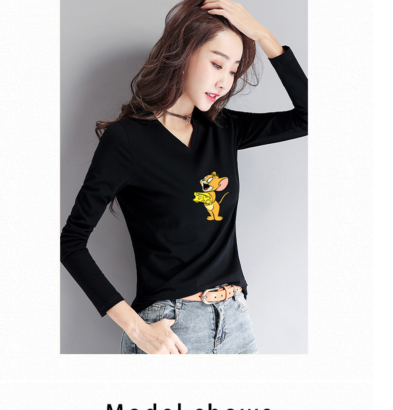 2020新款长袖印花t恤衫女装纯棉短款时尚洋气V领气质打底衫上衣潮详情图9