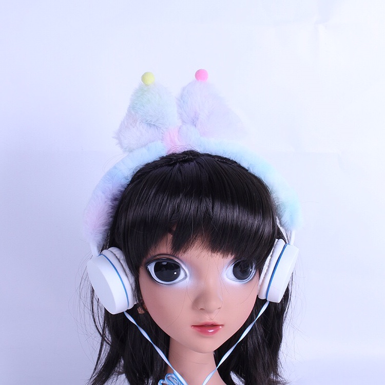 [thangka] web celebrity new fashion cute plush headphones for children with wire controlled headphones gift customized cross-border hot style thumbnail