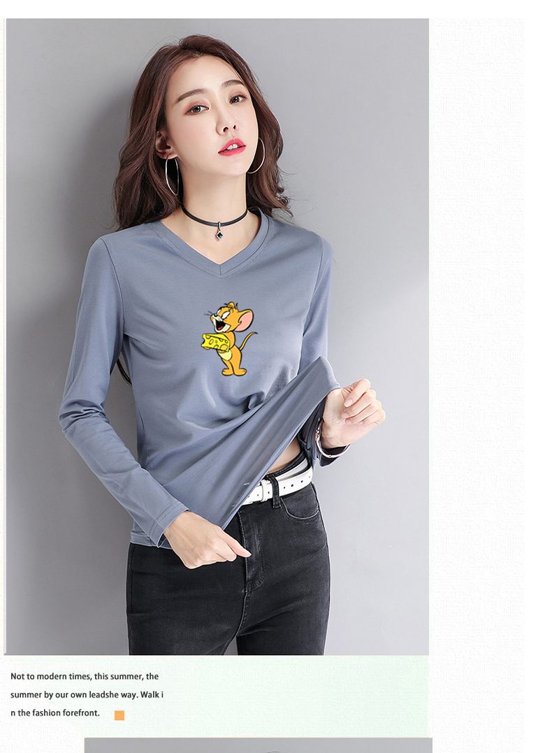 2020新款长袖印花t恤衫女装纯棉短款时尚洋气V领气质打底衫上衣潮详情图12