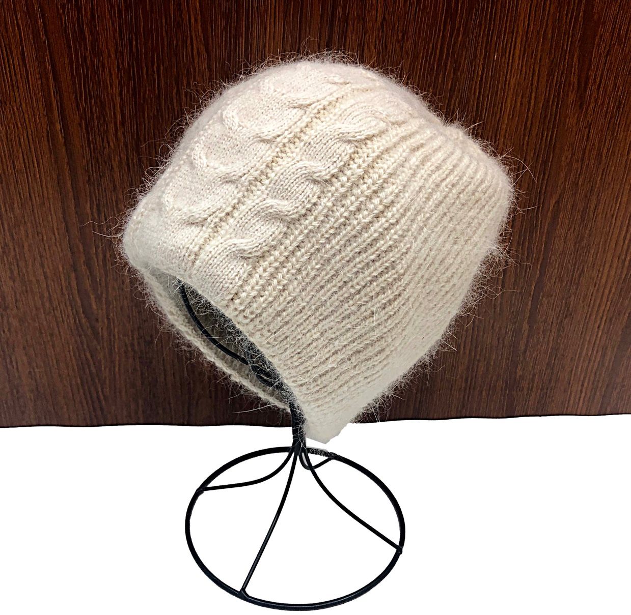 Angolan rabbit fur knitted jacquard pullover ski one-piece hat, unisex fashionable wool hat, winter warm hat for grandpa and grandma detail image 2