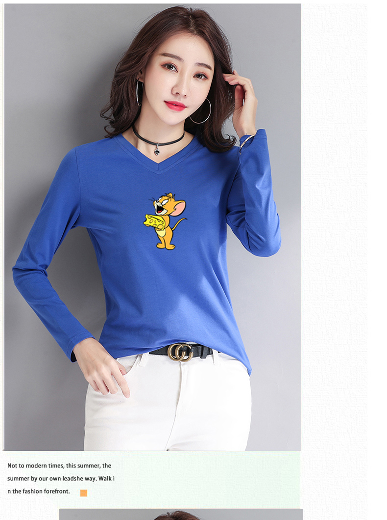 2020新款长袖印花t恤衫女装纯棉短款时尚洋气V领气质打底衫上衣潮详情图17