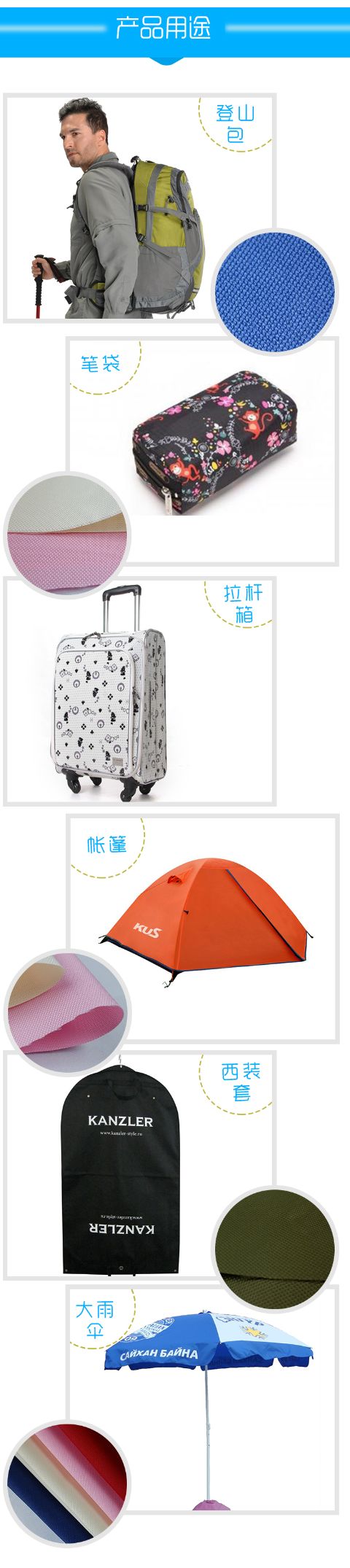 Wholesale 600D plain woven PU Oxford fabric handbags, cosmetic boxes, suit dust covers, waterproof custom fabric in stock pic 5